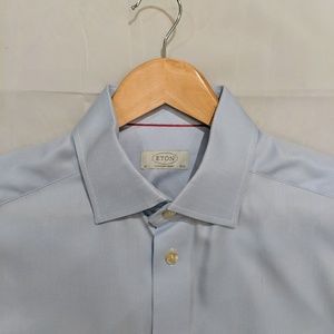 Eton: Lt Blue Textured French Cuff Dress Shirt